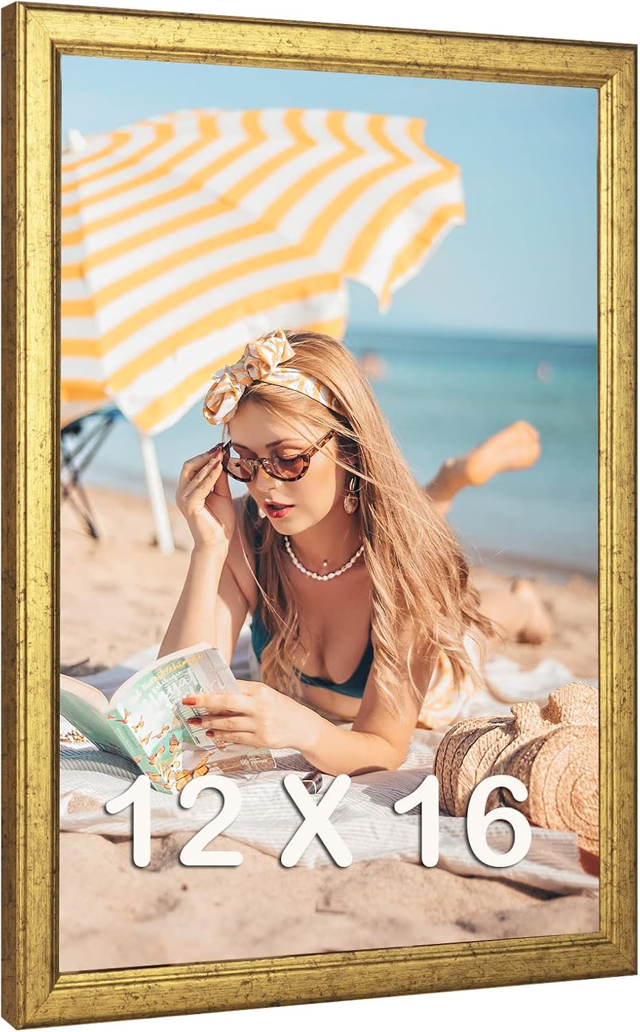 Marco de Fotos MOUDAMION 12x16" de Madera Dorado – Ornamentado, Plexiglás HD, Montaje Horizontal y Vertical para Pared