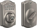 Cerradura electrónica con teclado Schlage Camelot, entrada sin llave para puerta principal, incluye llave mecánica de respaldo, níquel satinado, BE365 V CAM 619