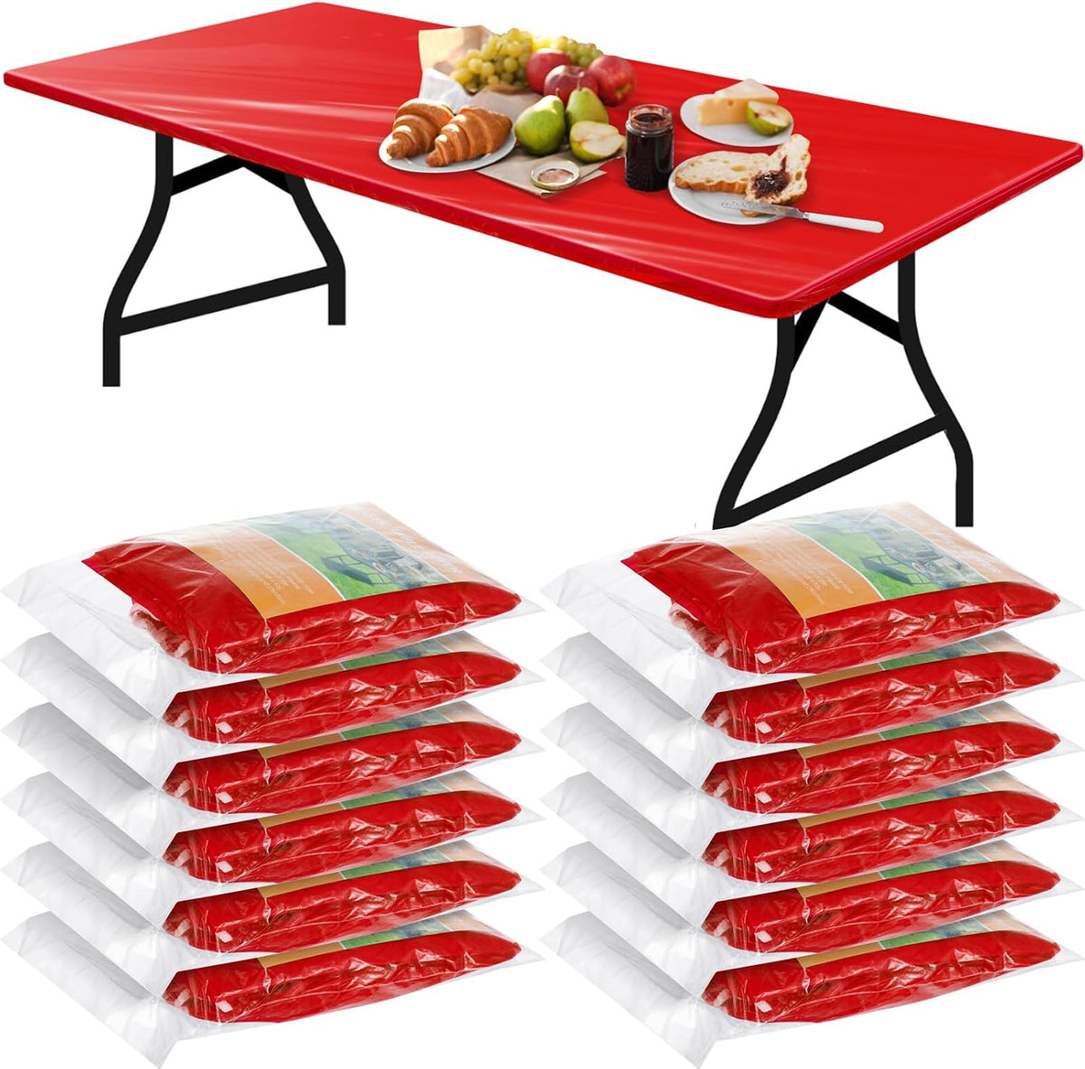 Boao 6 Manteles Desechables de Plastico | Cubiertas Ajustables con Elastico para Mesa | Impermeables para Interior, Exterior y Picnic | Rojo, 96x30 Pulgadas