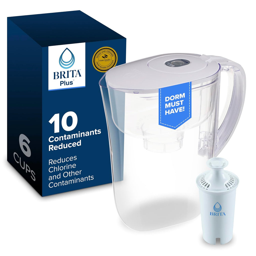 Jarra de agua con filtro Brita pequeña de 6 tazas, 1 filtro BritaPlus, Metro, transparente (el empaque puede variar).