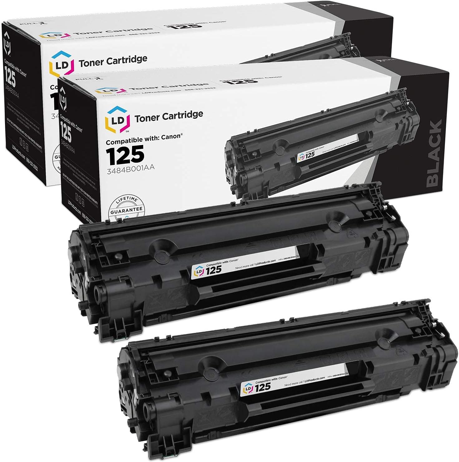 Cartucho de tóner compatible LD de repuesto para Canon 125 3484B001AA (negro, paquete de 2). Compatible con impresoras Canon ImageClass: LBP6000, LBP6030w y MF3010. 