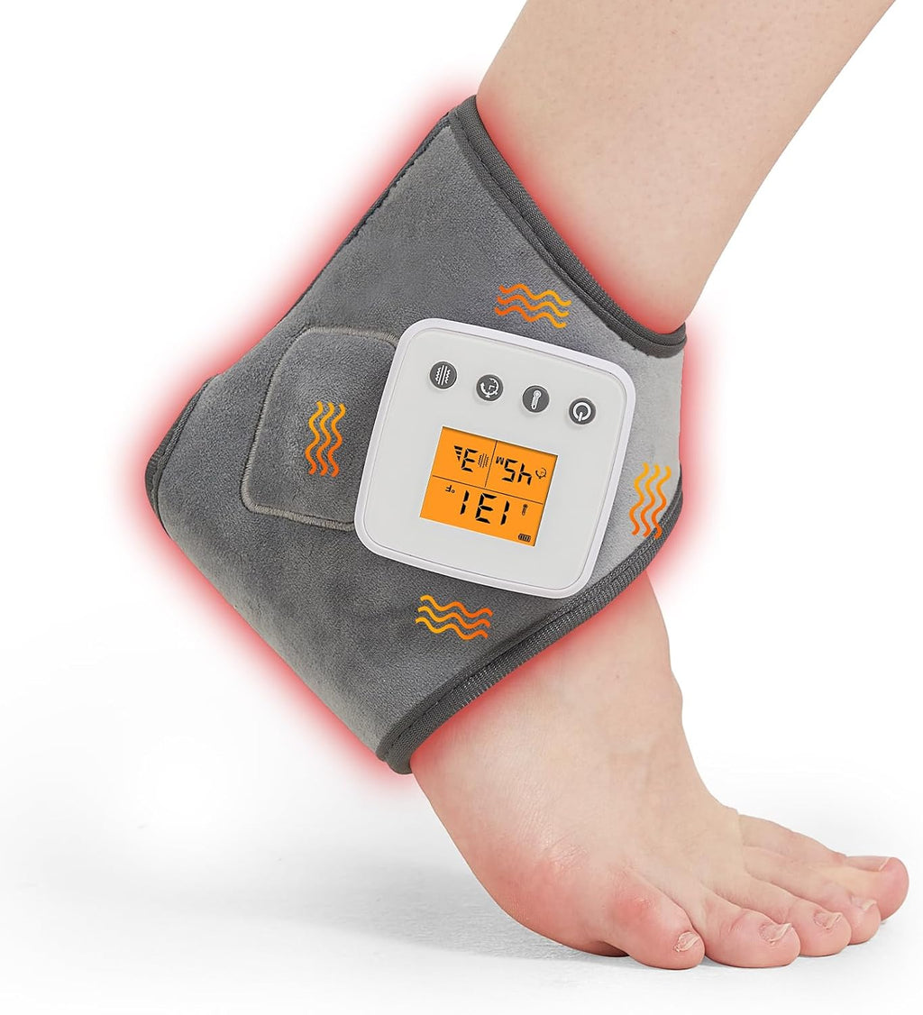 Masajeador de tobillo inalámbrico con calor, almohadilla térmica recargable de 17 a 14 cm para tendinitis de Aquiles y fascitis plantar, 3 modos de vibración, 3 niveles de calor, apagado automático (1 unidad).