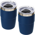 Taza de café pequeña Cafezi de 237 ml con tapa magnética, acero inoxidable 18/8 con revestimiento cerámico, doble pared con aislamiento al vacío, apilable, apta para lavavajillas, mini vaso para llevar, paquete de 2, azul marino