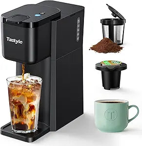 Tastyle Mini Cafetera Individual Café Caliente y Frío – Compatible K-Cup y Café Molido, 6-14 Oz, Negro Clásico (V2.0)