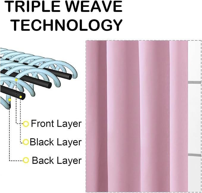 Cortinas Opacas OWENIE Sally para Dormitorio, Largo 63 Pulgadas, Juego de 2 Paneles, Aislamiento Térmico Sólido para Oscurecer la Habitación con Bolsillo para Varilla, Ancho 40 x Largo 63 Pulgadas, Rosa