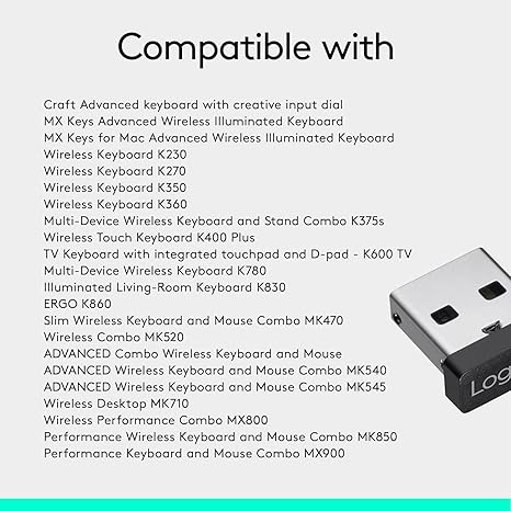 Logitech Receptor unificador, tecnología inalámbrica de 2.4 GHz, enchufe USB compatible con todos los dispositivos Logitech Unifying como mouse y teclado inalámbricos, PC, Mac/portátil, color negro
