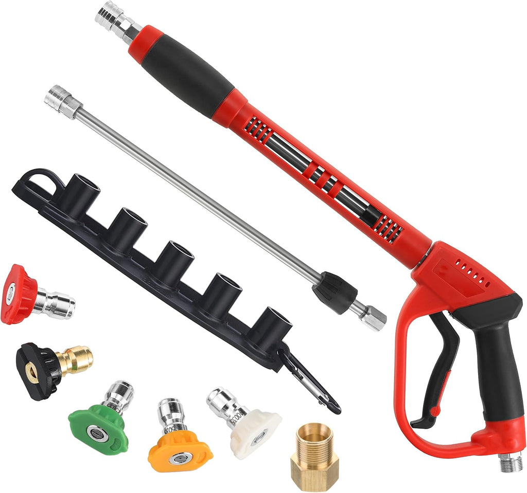 Pistola de hidrolavadora Tool Daily Deluxe, con extensión de varilla de repuesto, 5 boquillas, conexión M22, 40 pulgadas, 5000 PSI.