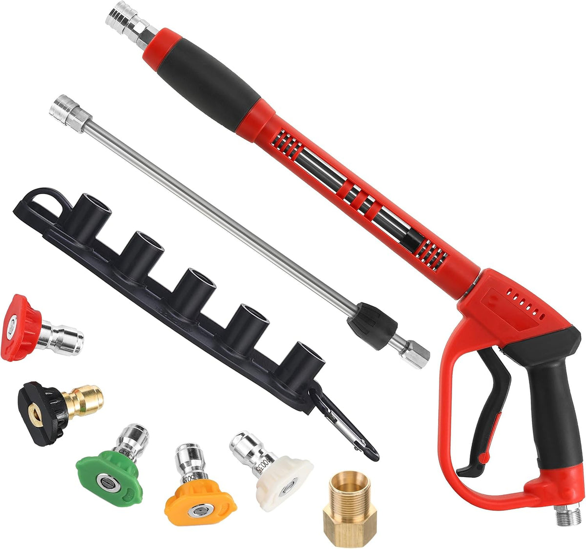 Pistola de hidrolavadora Tool Daily Deluxe, con extensión de varilla de repuesto, 5 boquillas, conexión M22, 40 pulgadas, 5000 PSI.