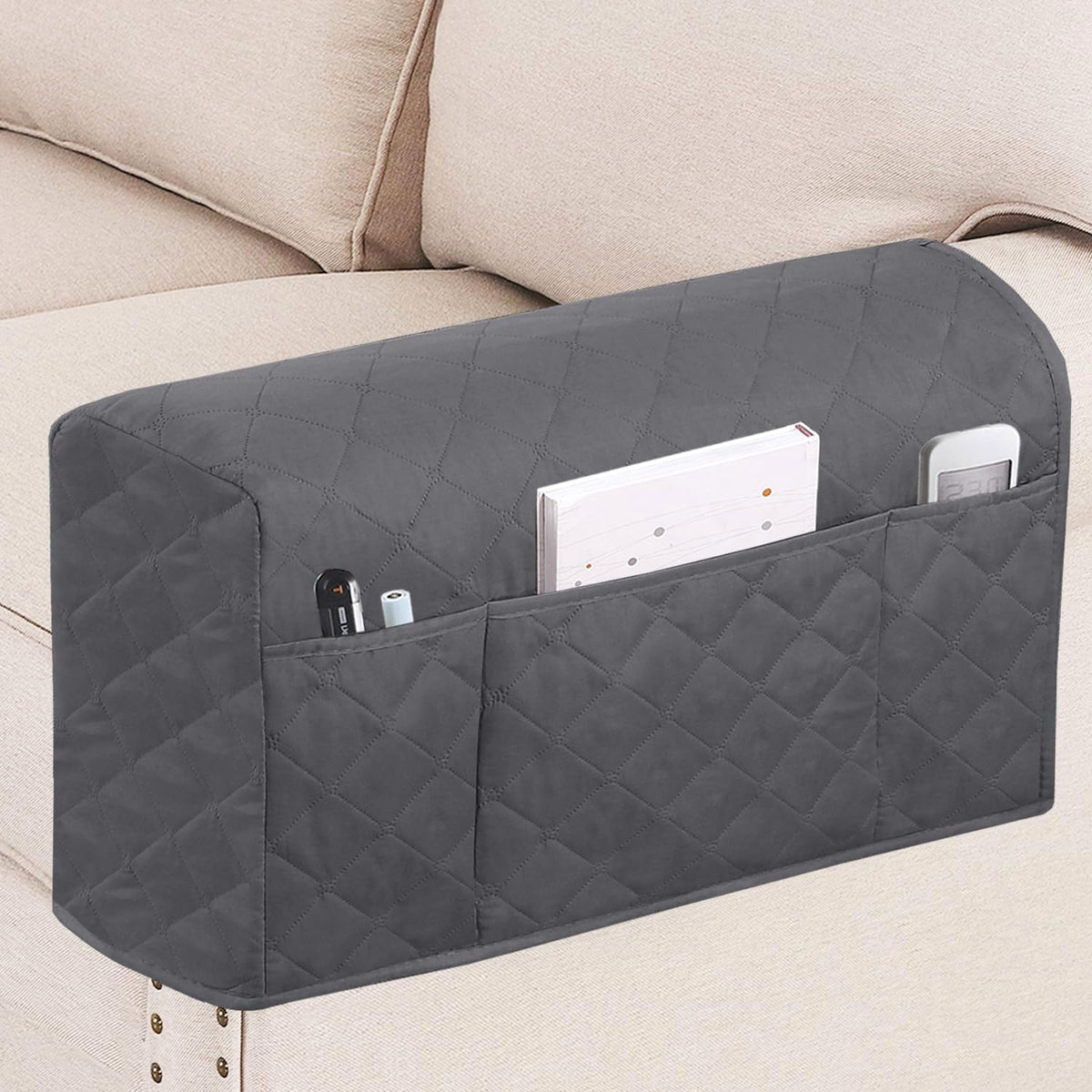 Fundas impermeables para reposabrazos de sillas y sofás, paquete de 2, color turquesa. Fundas para reposabrazos de sofá con bolsillo lateral antideslizante. Protector de muebles lavable. Juego de 2 fundas para reposabrazos, color gris.