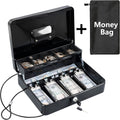 (USADO Y SIN LLAVE NI BOLSA). KYODOLED Caja de Dinero con Bandeja | Cerradura con Llave | Caja Fuerte con Cable de Seguridad y Bolsa Impermeable | 11.81x9.45x3.54 Pulgadas | Negra Extra Grande