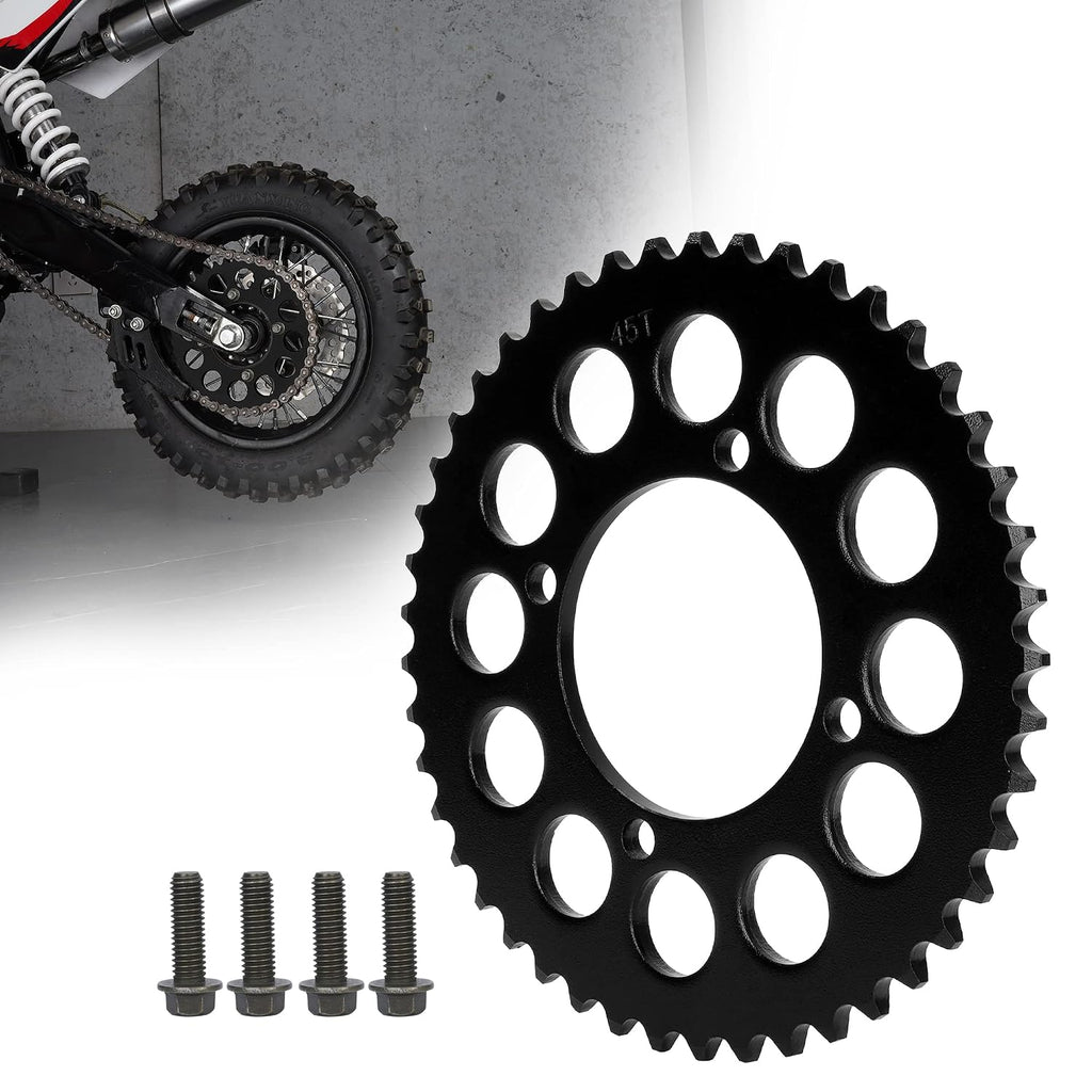 Piñón trasero RUTU 420 de 45 dientes y 76 mm para motocicletas chinas de 50, 70, 90, 110, 125, 140 cc, 150, 160 y 170 cc, como Apollo, RFZ, CRF50, XR50, SDG, IMR, SSR, YCF, Kayo, Thumpstar, Coolster, Pit Dirt Motor Bike.