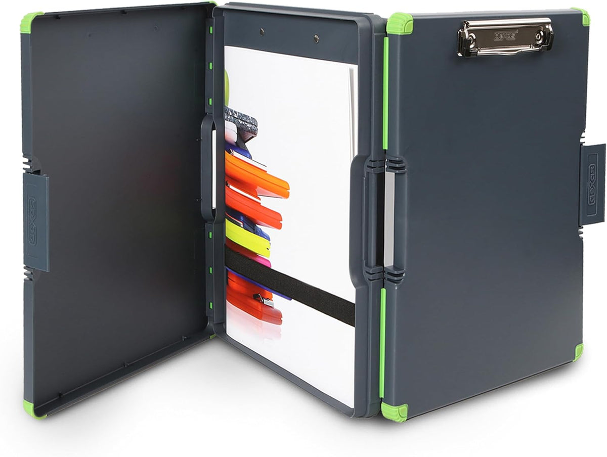 Portafolio Doble Cara Dexas Duo Clipcase – Clipboard Portátil 13"x10" Gris/Verde para Oficina y Campo