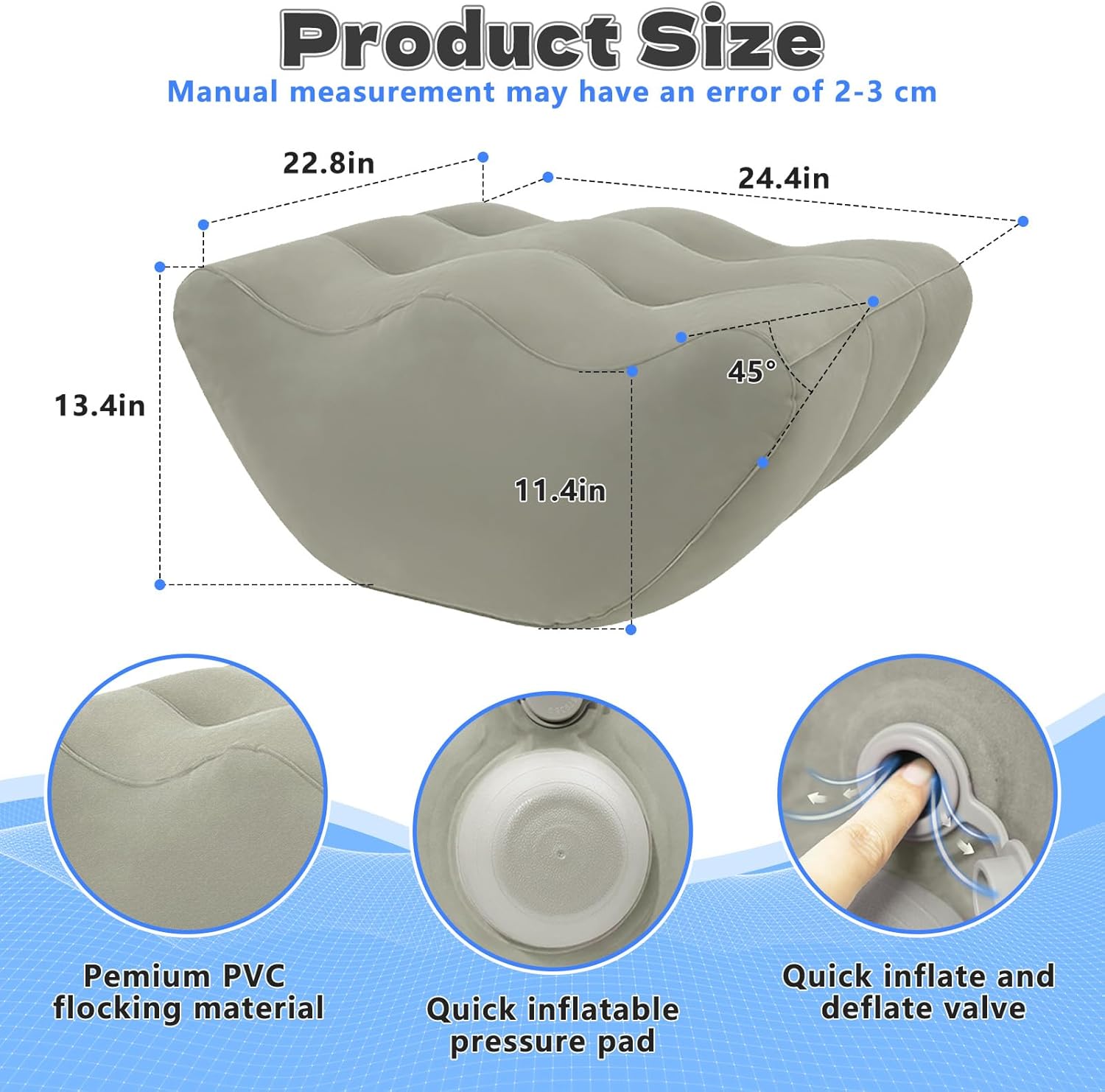 Inmoredo Almohada inflable de elevación de piernas después de la cirugía, almohadas elevadoras de piernas de cuña para recuperación de lesiones, circulación sanguínea, hinchazón, cojín de apoyo para piernas, dolor de rodilla, cadera, tobillos