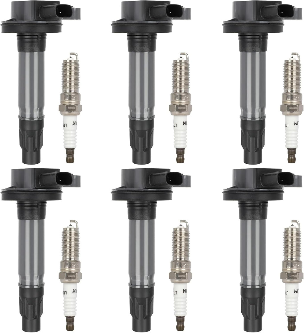 Bobinas de Encendido ECCPP UF553 (6 Pzs) con 6 Bujías de Iridio | Para Ford, Lincoln, Edge, Flex, F-150, Explorer y Mazda CX-9 | Motores 3.5L/3.7L V6 2007-2017