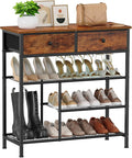 Zapatero Organizador 4 Niveles con 2 Cajones – Estantes de Metal, Tapa de Madera, para Entrada y Armario
