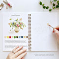 Cuaderno de trabajo de acuarela Bouquets de Emily Lex Studio, 12 ilustraciones dibujadas para principiantes, páginas en espiral planas, 6.5 x 9 pulgadas, papel de acuarela de 120 libras