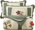 vctops Farmhouse - Juego de edredón de 2 piezas bordado floral de color verde
