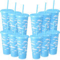 Havawish 24 piezas de recuerdos de fiesta con diseño de nube, vasos de plástico azules y blancos con diseño de dibujos animados, regalos a granel con tapa y pajita, vasos reutilizables para cumpleaños con diseño de dibujos animados (24 oz)