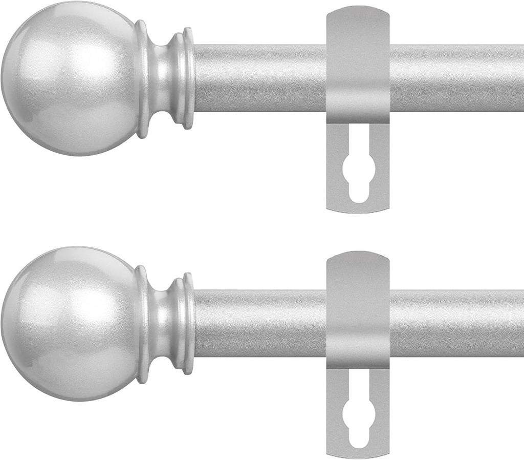 Barras para cortinas de 28 a 48 pulgadas, paquete de 2, 5/8'' de diámetro, barra de cortina pequeña ajustable de metal resistente con soporte (plateada)