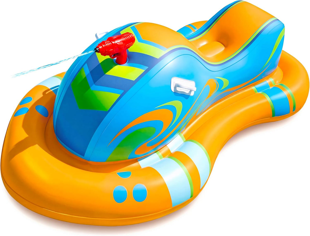 Flotador Inflable Jet Ski SLOOSH para Niños – Juguete de Batalla Acuática con Pistola de Agua, Color Naranja