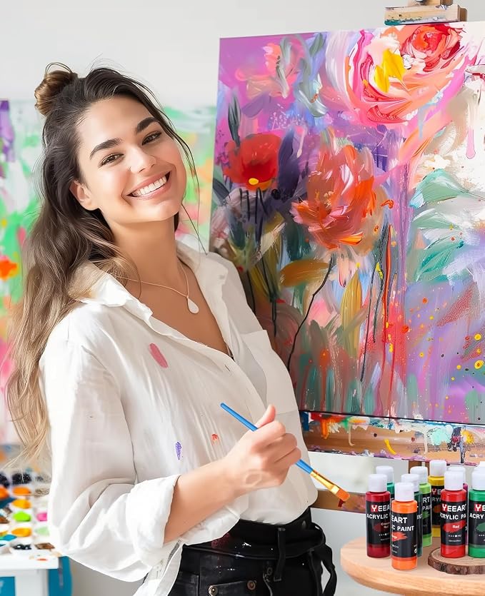 Juego de pintura acrílica de 36 colores, botellas de 2 onzas, pintura de lienzo pigmentada rica con color metálico extrametálico, kit de pintura profesional para manualidades, pinturas no tóxicas prémium para artistas