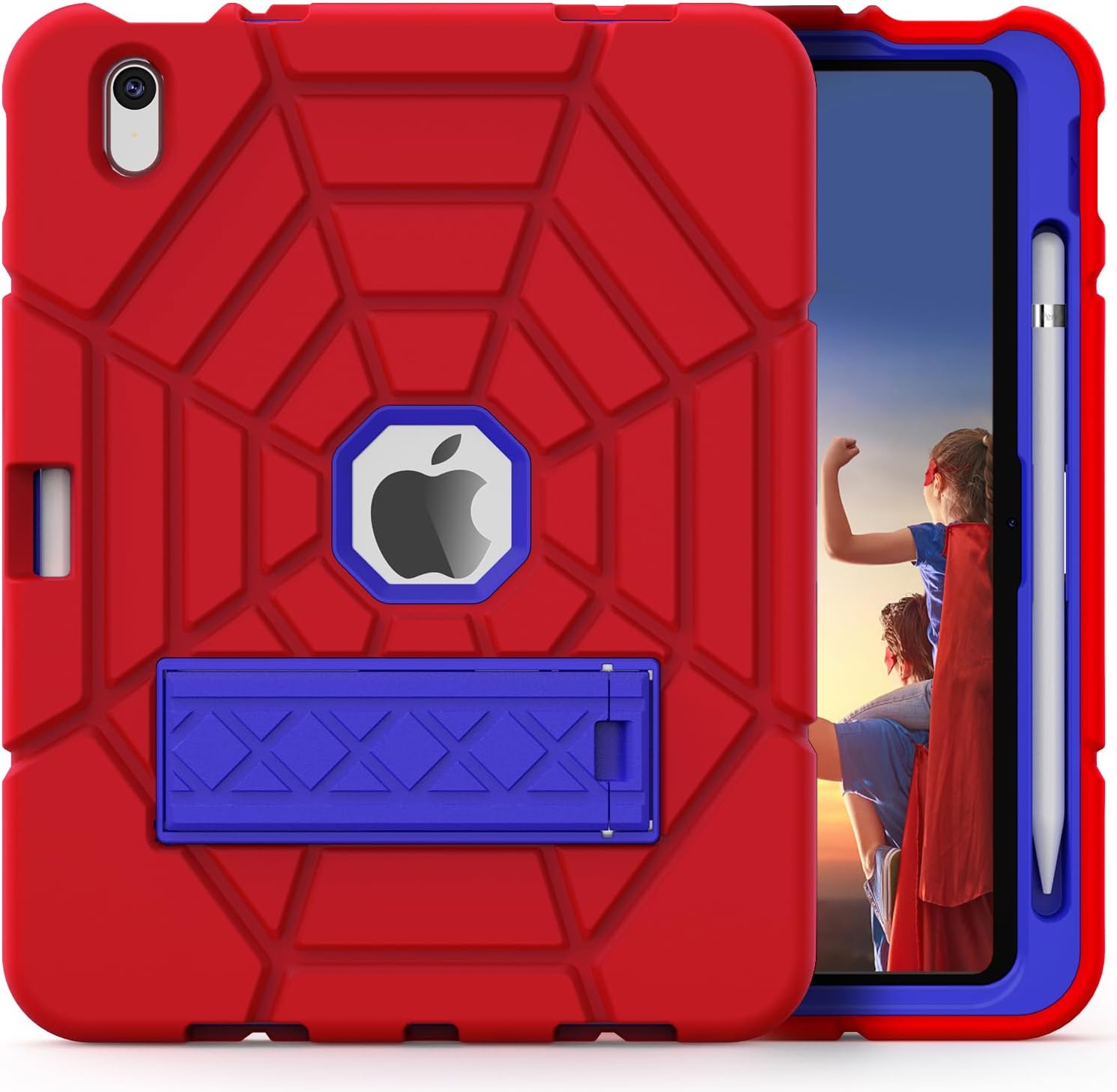 Grifobes Case for iPad 11-inch (A16) 2025 / iPad 10th Generation 2022 10.9 inch, Heavy Duty Shockproof Rugged 11th / 10 Gen Cover with Pencil Holder & Stand (Red+Blue)