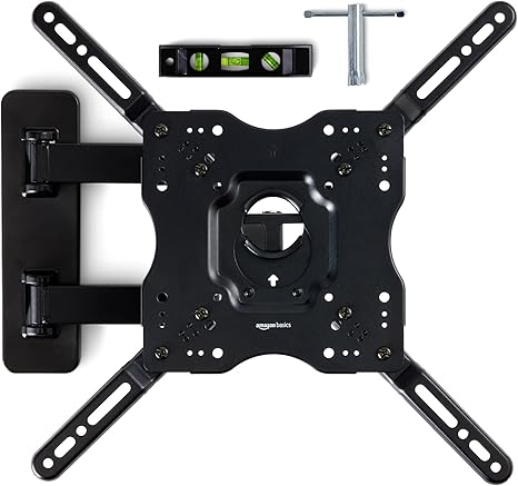 Amazon Basics Soporte de pared articulado de movimiento completo, con giro e inclinación, para televisores de 26" a 55" y paneles planos de hasta 80 libras, compatible con VESA, negro