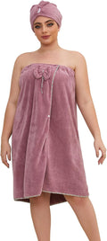 GOSCHE Plus Size Towel Wrap with Hair Towel for Women, XXL-XXXXL, Wearable Shower Towel Wrap, Bathrobe, Oversized Spa Towel, Purple