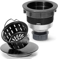 BOTEMY Kit de Desague para Fregadero de Cocina con Colador Profundo Removible | Anti-Obstruccion, Acero Inoxidable y ABS, Encaja en Fregaderos Estandar 3-1/2, Negro