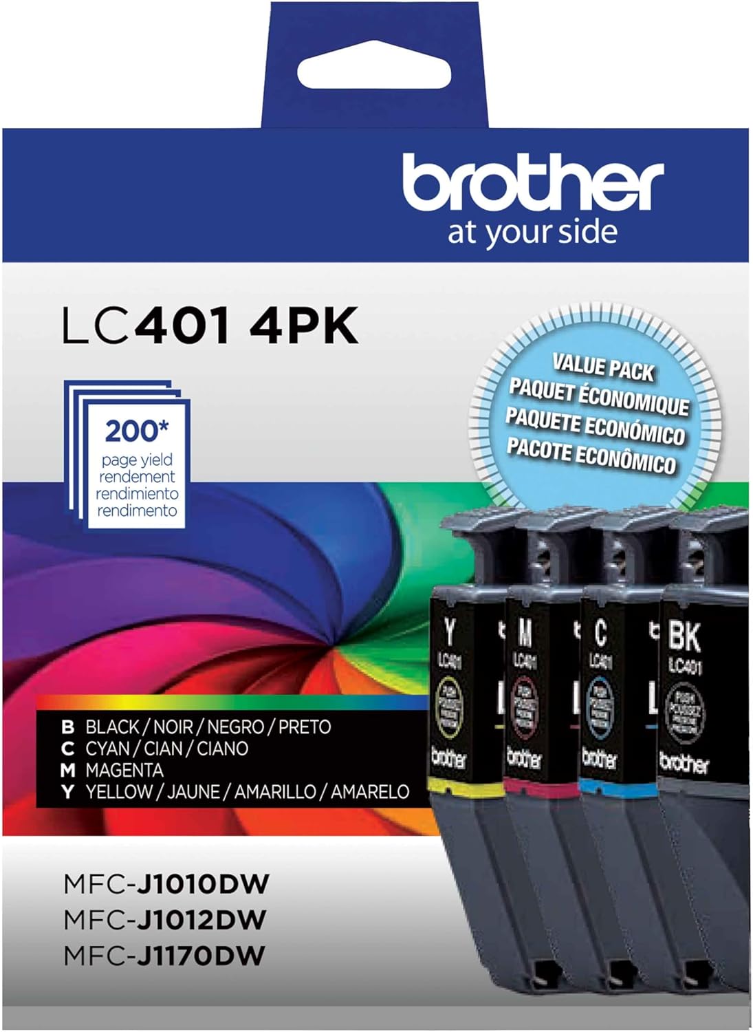 Cartuchos de Tinta Brother Genuine LC4014PKS Rendimiento Estándar Paquete 4 - Incluye 1 Cartucho de Negro, Cian, Magenta y Amarillo