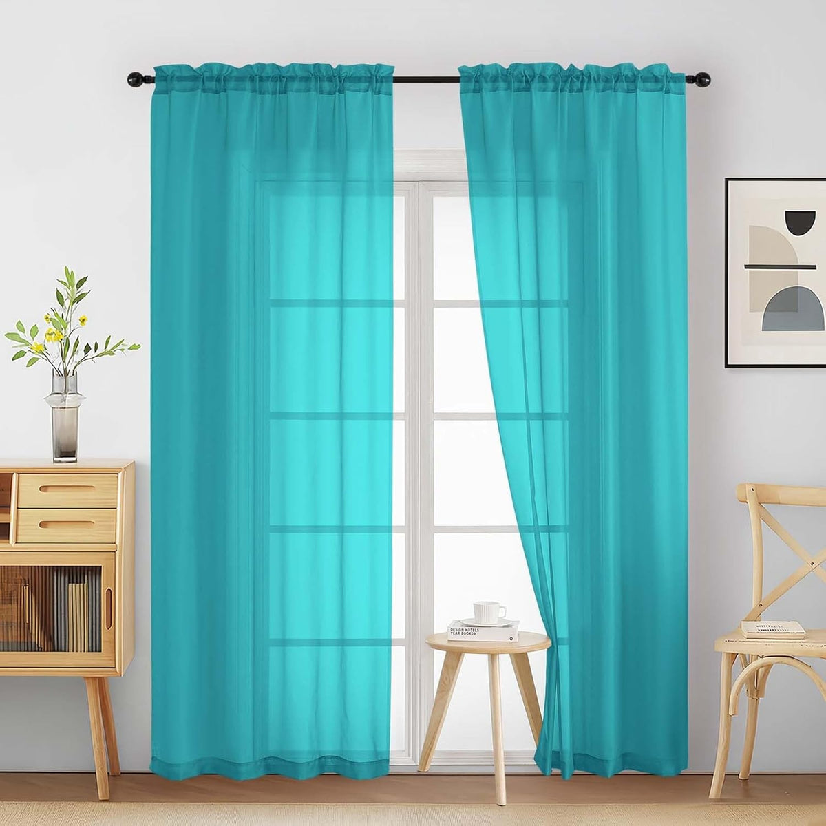 Ebesto Cortinas Transparentes Turquesa 84 Pulgadas 2 Paneles | Cortinas Elegantes y Aireadas que Filtran la Luz | Para Sala y Dormitorio | Diseño de Bolsillo Doble | 2x42Ancho x84Largo Pulgadas