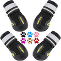 Qumy - Botas impermeables para perros grandes, con tiras reflectantes, suela antideslizante y rugosa, color negro, 4 unidades, talla 6: 2.6 x 3.0 pulgadas (ancho x largo) para 52-65 libras, negro