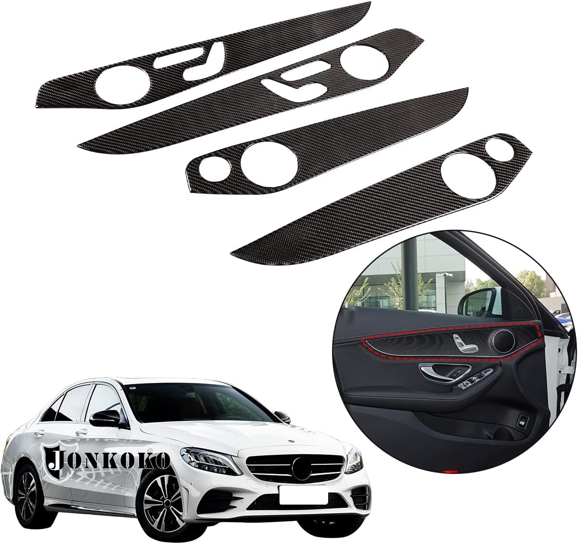 Cubierta Panel Moldura Puerta Fibra Carbono YIWANG – Mercedes Benz GLC / Clase C W205 / X253 2014-2020, Sin Calefacción de Asientos