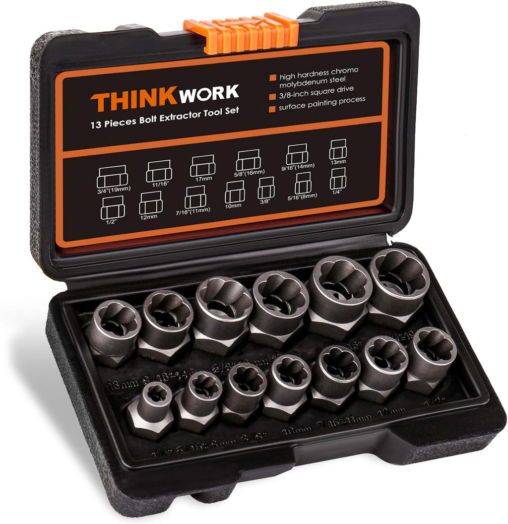 USADO-THINKWORK Kit Extractor de Pernos 13+1 Piezas | Set de Dados Extractores Drive 3/8 Removedor de Tuercas Redondeadas Oxidadas Danadas