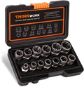 USADO-THINKWORK Kit Extractor de Pernos 13+1 Piezas | Set de Dados Extractores Drive 3/8 Removedor de Tuercas Redondeadas Oxidadas Danadas