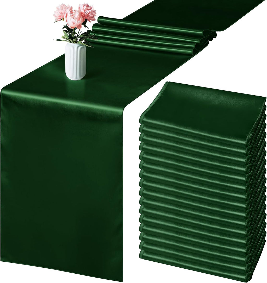 Caminos de Mesa Satén Aneco Paquete de 12 Piezas 30x274 cm Verde Bosque Camino de Mesa Largo de Satén de Seda para Boda, Banquete, Graduaciones, Decoración de Fiesta de Cumpleaños