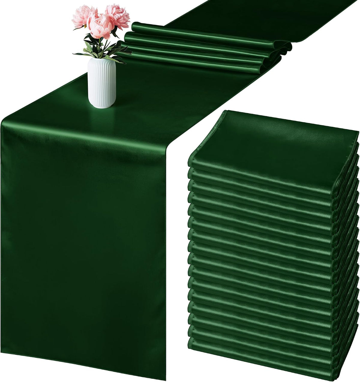 Caminos de Mesa Satén Aneco Paquete de 12 Piezas 30x274 cm Verde Bosque Camino de Mesa Largo de Satén de Seda para Boda, Banquete, Graduaciones, Decoración de Fiesta de Cumpleaños