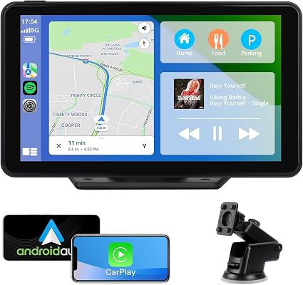 Pantalla de autorradio con CarPlay inalámbrico y Android Auto, pantalla táctil Bluetooth portátil de 7 pulgadas compatible con Apple CarPlay y Android, duplicación de pantalla, navegación en directo, AirPlay y entrada auxiliar (7 pulgadas).