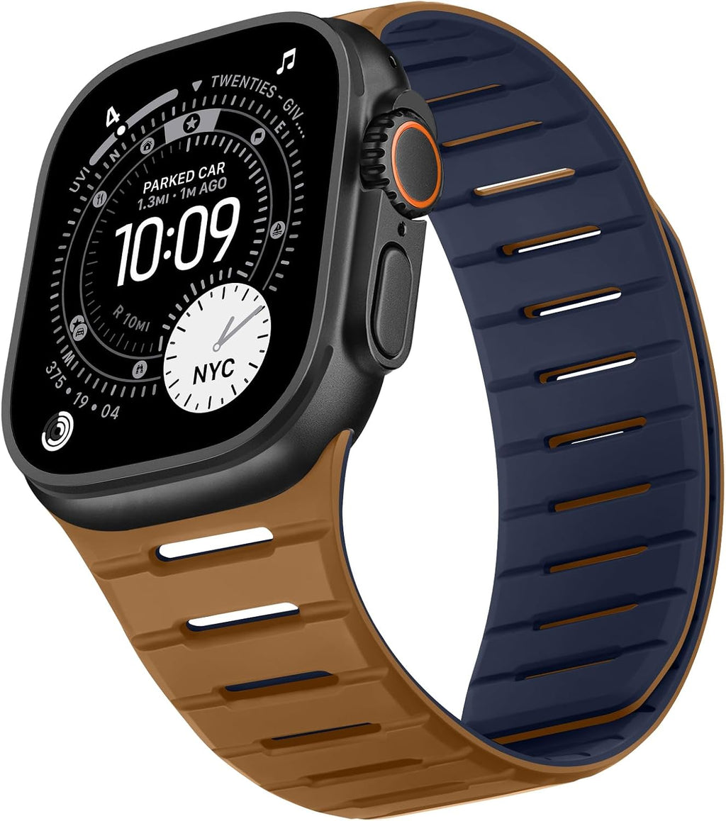 Bisikor Correa compatible con Apple Watch de 49, 46, 45, 44 y 42 mm, correa de repuesto suave y transpirable de doble cara para iWatch Ultra SE Series 11, 10, 9, 8, 7, 6, 5, 4 y 3 (marrón/índigo)