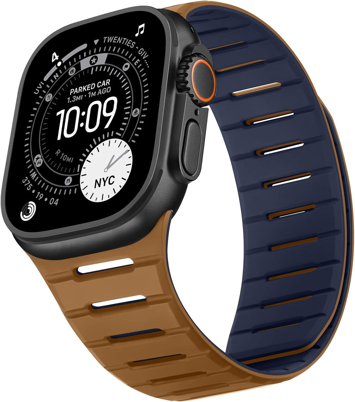 Bisikor Correa compatible con Apple Watch de 49, 46, 45, 44 y 42 mm, correa de repuesto suave y transpirable de doble cara para iWatch Ultra SE Series 11, 10, 9, 8, 7, 6, 5, 4 y 3 (marrón/índigo)