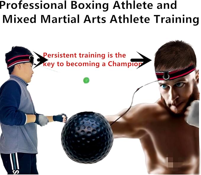 Reflex Balls - Juego de diadema de boxeo para artes marciales mixtas de boxeo, kickboxing, juego de pelota de reacción, incluye 4 bolas de diferentes niveles, 4 diademas elásticas, 4 líneas de repuesto y 4 guantes para todas las personas
