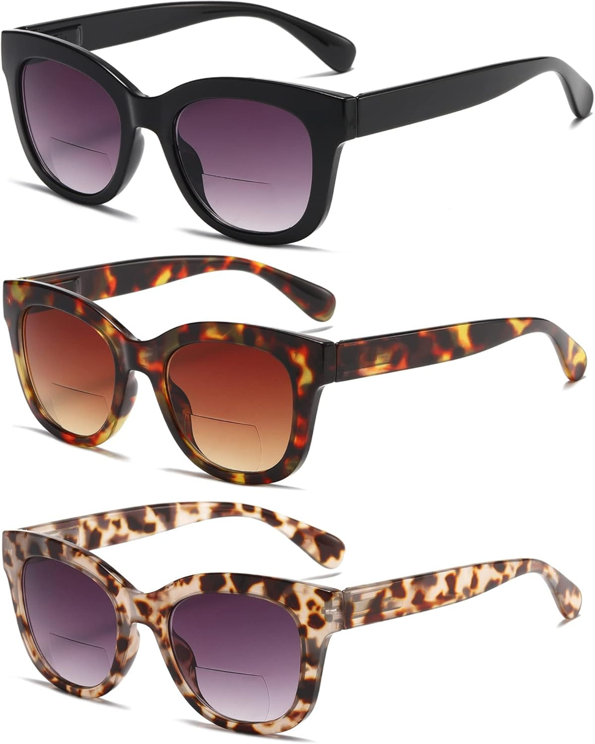 Gafas de sol bifocales ZXYOO para mujeres, gafas de lectura solar, paquete de 3, protección UV400, bisagra de resorte, aumento +1.25