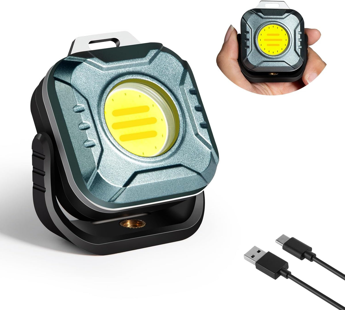 Luz de Trabajo Magnética Recargable Gabujau 500 Lúmenes — Mini Lámpara LED Portátil 1200 mAh, Gris