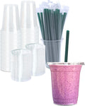 Vasos Plásticos Claros 355 ml Tapas Pajillas, Vasos Desechables Bebidas Frías, Café Helado Licuados, 25 juegos