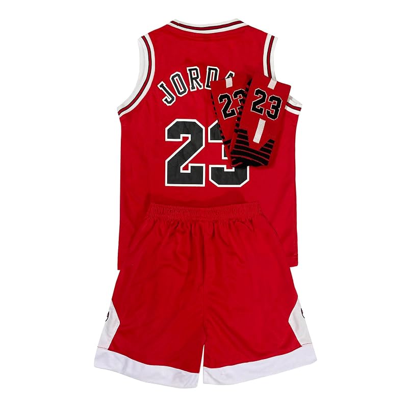 LingQiShiZu- Camisetas de baloncesto para niños #23 Camiseta sin mangas de malla Pantalones cortos Calcetines para niños y niñas Uniformes de entrenamiento deportivo de 3 piezas