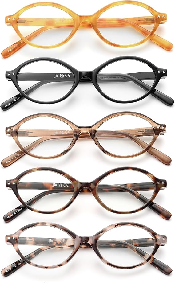 JM Paquete de 5 gafas de lectura ovaladas con bloqueo de luz azul para mujer.