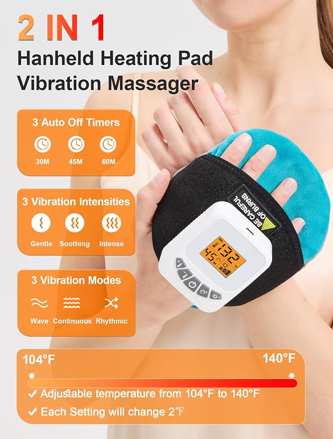 Almohadilla Térmica con Masaje CAMECO Inalámbrica – 5000mAh, 40–60°C, Alivio de Dolor Muscular y Articular para Cuello, Muñeca, Mano y Pierna