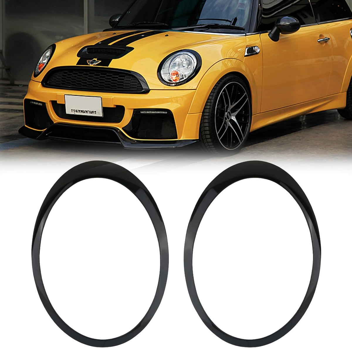 Osompar Anillo Embellecedor de Faro | Bisel de Faro | Compatible con Mini Cooper Gen2 2007-2015 R55 R56 R57 R58 R59 | Reemplaza 51137149905 51137149906 | Negro | Par Conductor y Pasajero