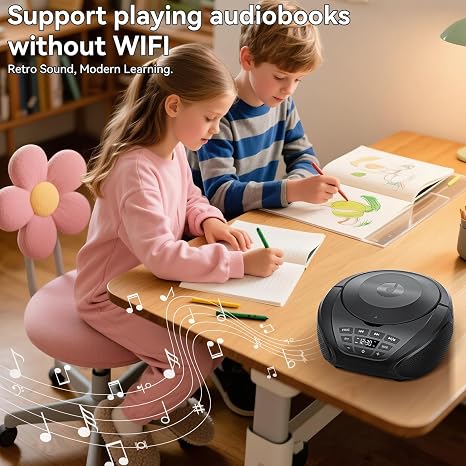 Gueray Reproductor de CD Portátil Boombox | Radio FM, Entrada AUX, Auriculares, Modo Playlist | Para Uso Interior y Exterior