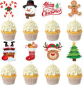 Toppers para Cupcakes Navidenos NEBURORA 64 Piezas — Santa, Muneco de Nieve y Banderas Decorativas